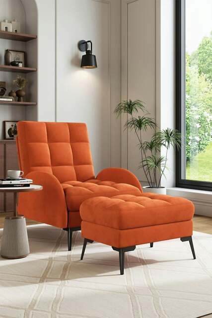 Rackhams 2 Pcs Sofa Set Modern Leisure Armchair with Footstool - Orange - image 1