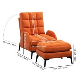 Rackhams 2 Pcs Sofa Set Modern Leisure Armchair with Footstool - Orange - thumbnail 6