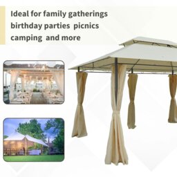 Rackhams 4m x 3(m) Outdoor 2-Tier Steel Frame Gazebo w/ Curtains Outdoor Garden - thumbnail 4