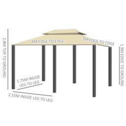 Rackhams 4m x 3(m) Outdoor 2-Tier Steel Frame Gazebo w/ Curtains Outdoor Garden - thumbnail 5