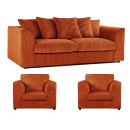 Rackhams Luxor Full Jumbo Cord 3 Seater and 2 x Armchairs - Scatter Back - Orange - thumbnail 1