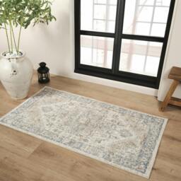 Rackhams Lillian-Washable Blue Brown Traditional Vintage Boho Rug - 80 x 220 cm - thumbnail 6