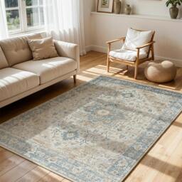 Rackhams Lillian-Washable Blue Brown Traditional Vintage Boho Rug - 80 x 220 cm - thumbnail 2