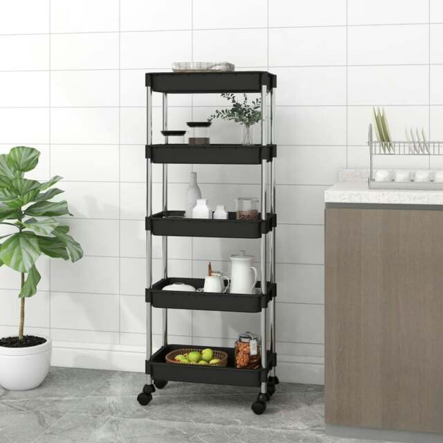 Rackhams 5-Tier Kitchen Trolley Black 42x29x128 cm Iron and ABS - image 1