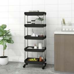 Rackhams 5-Tier Kitchen Trolley Black 42x29x128 cm Iron and ABS - thumbnail 1