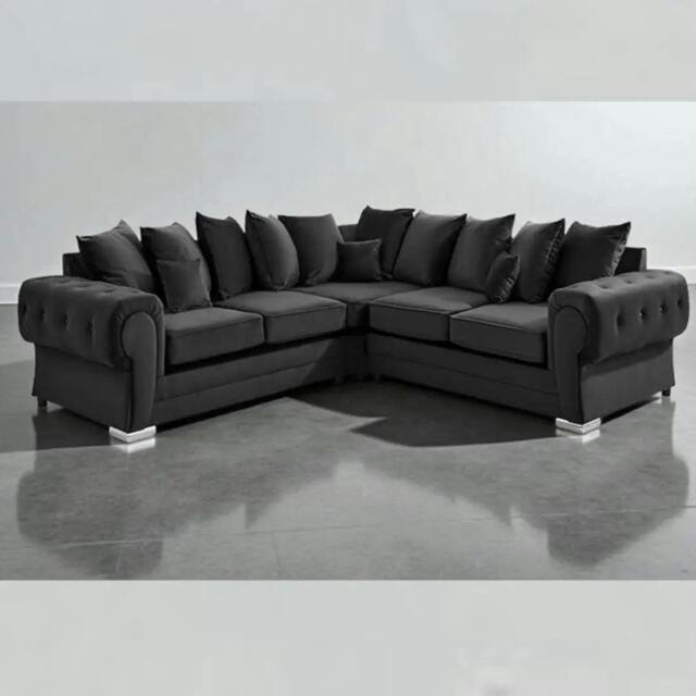 Rackhams Verona Plush Velvet Scatter Back 2C2 Corner Sofa - Black - image 1