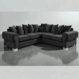Rackhams Verona Plush Velvet Scatter Back 2C2 Corner Sofa - Black - thumbnail 1