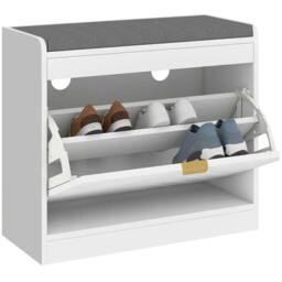 Rackhams Shoe Storage with Seat, Upholstered Entryway Bench, Shoe Bench with 1 Flip Drawer and 4 Vents for 5 Pairs of Shoes - White