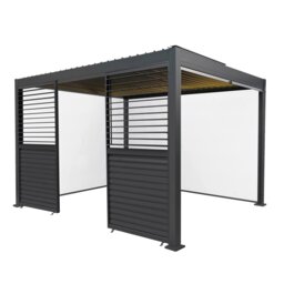 Rackhams Anthracite Aluminium Pergola With White Blinds, 2 x Side Panels & LED Lights - 3m x 4m - thumbnail 1