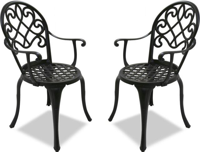 Rackhams Prego 2-Large Garden and Patio Bistro Chairs with Armrests in Cast Aluminium Black - Assembled - image 1