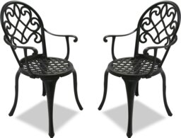 Rackhams Prego 2-Large Garden and Patio Bistro Chairs with Armrests in Cast Aluminium Black - Assembled