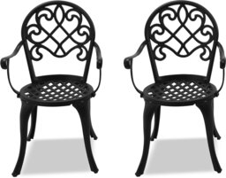 Rackhams Prego 2-Large Garden and Patio Bistro Chairs with Armrests in Cast Aluminium Black - Assembled - thumbnail 2