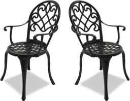 Rackhams Prego 2-Large Garden and Patio Bistro Chairs with Armrests in Cast Aluminium Black - Assembled - thumbnail 3