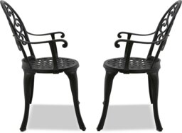 Rackhams Prego 2-Large Garden and Patio Bistro Chairs with Armrests in Cast Aluminium Black - Assembled - thumbnail 5