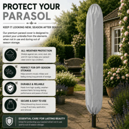 Rackhams Tilting Garden Parasol Table Umbrella 2.7M with Crank Handle, UV40 Protection, Free Protection Cover - Light Grey - thumbnail 6
