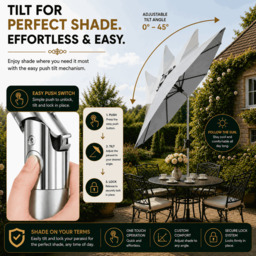 Rackhams Tilting Garden Parasol Table Umbrella 2.7M with Crank Handle, UV40 Protection, Free Protection Cover - Light Grey - thumbnail 5