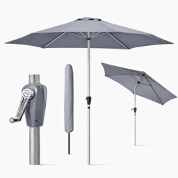Rackhams Tilting Garden Parasol Table Umbrella 2.7M with Crank Handle, UV40 Protection, Free Protection Cover - Light Grey - thumbnail 1