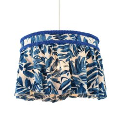Rackhams Hanging Cotton Pendant Shade with Blue Print and Embroidered Trims
