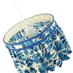 Rackhams Hanging Cotton Pendant Shade with Blue Print and Embroidered Trims - thumbnail 3