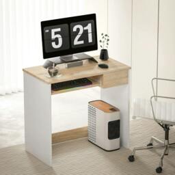 Rackhams 80cm Compact Computer Desk with Keyboard Tray, Home Office Desk with Drawer for Bedroom Study, Oak - thumbnail 2