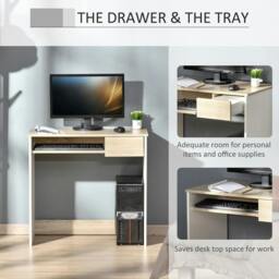 Rackhams 80cm Compact Computer Desk with Keyboard Tray, Home Office Desk with Drawer for Bedroom Study, Oak - thumbnail 4