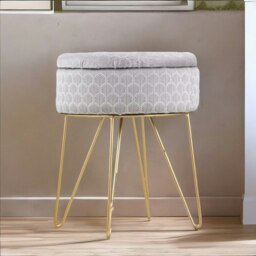 Rackhams Velvet Round Ottoman Footstool With Storage Grey - thumbnail 5