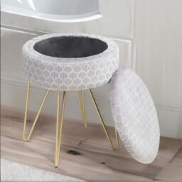 Rackhams Velvet Round Ottoman Footstool With Storage Grey - thumbnail 3