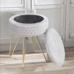 Rackhams Velvet Round Ottoman Footstool With Storage Grey - thumbnail 2