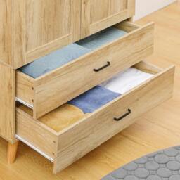 Rackhams 2 Door Wardrobe, Modern Wardrobe with 2 Drawer and Hanging Rail for Bedroom, Natural - thumbnail 6