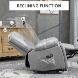 Rackhams Riser and Recliner Chair for Elderly, Quick Assembly - Charcoal grey - Leathaire (Polyester) - 94W x 96D x 106Hcm - thumbnail 5