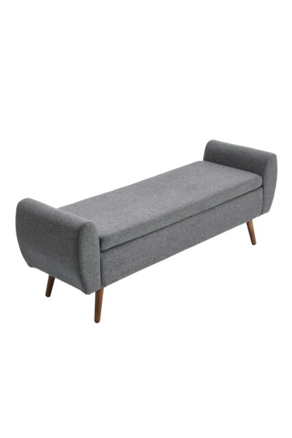Rackhams 2-Seat Linen Upholstered Storage Bench with Side Arms and Walnut Colored Legs - Grey - image 1