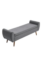 Rackhams 2-Seat Linen Upholstered Storage Bench with Side Arms and Walnut Colored Legs - Grey - thumbnail 1