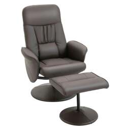 Rackhams Executive Recliner Chair High Back and Footstool Armchair Lounge Seat Brown - thumbnail 1
