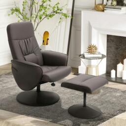 Rackhams Executive Recliner Chair High Back and Footstool Armchair Lounge Seat Brown - thumbnail 2