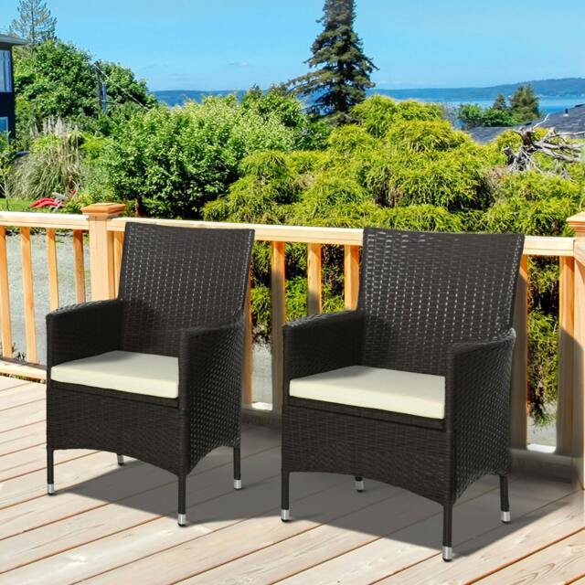 Rackhams 2 Pieces Outdoor Rattan Armchair Garden Dining Chair Set Coffee - Deep Coffee - 2 - image 1