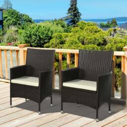 Rackhams 2 Pieces Outdoor Rattan Armchair Garden Dining Chair Set Coffee - Deep Coffee - 60cm x 58.5cm x 89cm - 2