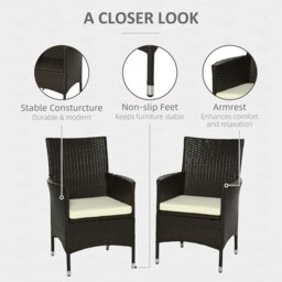Rackhams 2 Pieces Outdoor Rattan Armchair Garden Dining Chair Set Coffee - Deep Coffee - 60cm x 58.5cm x 89cm - 2 - thumbnail 3