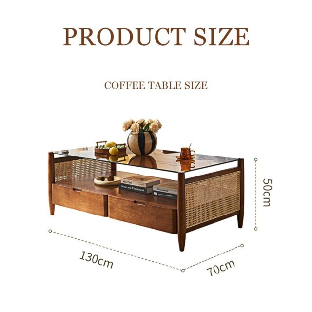 Rackhams Pamela Wood Coffee Table, Rattan - Coffee Table 130cmx70cm - image 1