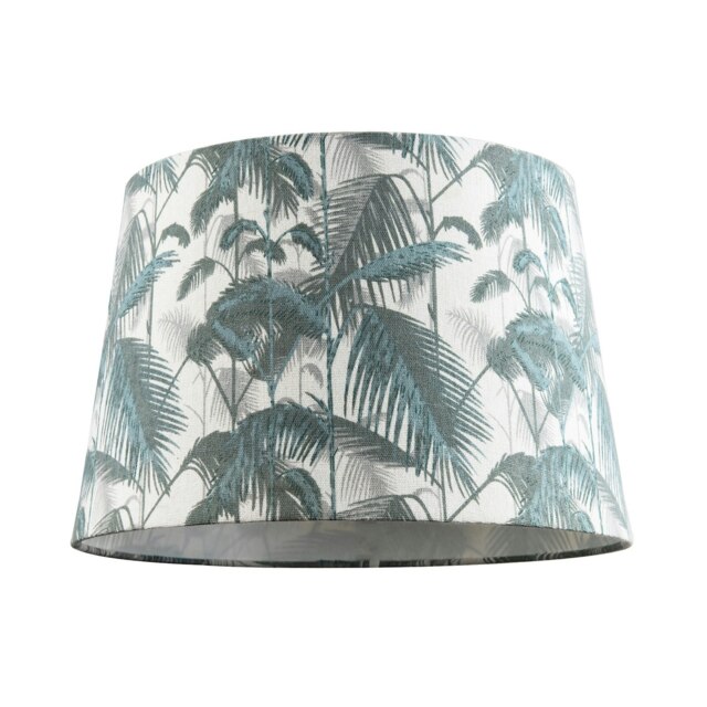 Rackhams Modern Green Palm Trees Linen Fabric Drum Lamp Shade with Cotton Inner