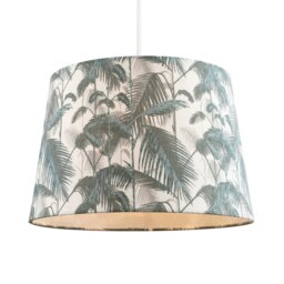 Rackhams Modern Green Palm Trees Linen Fabric Drum Lamp Shade with Cotton Inner - thumbnail 2