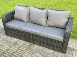 Rackhams 6-Seater Dark Grey Rattan Outdoor Lounge Set - Adjustable Rising Dining Table, Sofa, Side Table, Large Footstool - thumbnail 5