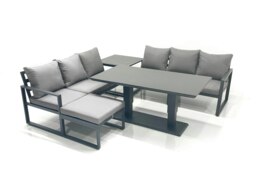 Rackhams 7 Seater Aluminium Outdoor Garden Furniture Set with Adjustable Rising Lifting Dining Table 3 Seater Sofa Big Footstool Side Table Dark Grey - thumbnail 2