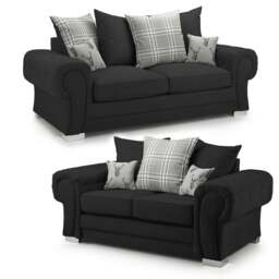 Rackhams Milan Chesterfield Fabric 3 + 2 Seater Sofa Suite - Scatter Back - Black