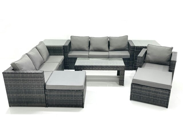 Rackhams 9 Seater Rattan Garden Outdoor Furniture Set with 3 Seater Sofa Coffee Table 2 Big Footstool 2 Side tables - image 1