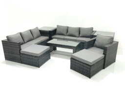 Rackhams 9 Seater Rattan Garden Outdoor Furniture Set with 3 Seater Sofa Coffee Table 2 Big Footstool 2 Side tables - thumbnail 2