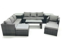 Rackhams 9 Seater Rattan Garden Outdoor Furniture Set with 3 Seater Sofa Coffee Table 2 Big Footstool 2 Side tables - thumbnail 1