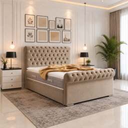Rackhams Sleigh Divan Bed with Headboard - Super King - Solid Wood - Grey - thumbnail 3