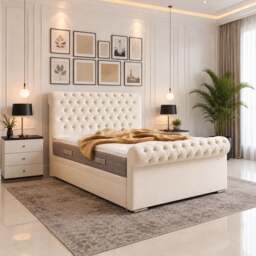 Rackhams Sleigh Divan Bed with Headboard - Super King - Solid Wood - Grey - thumbnail 5