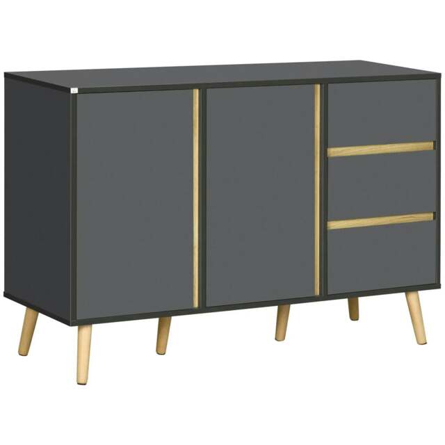Rackhams Sideboard, Modern Kitchen Cupboard with Double Doors and 3 Drawers, Adjustable Shelves for Living Dining Room, Dark Grey - image 1