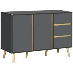 Rackhams Sideboard, Modern Kitchen Cupboard with Double Doors and 3 Drawers, Adjustable Shelves for Living Dining Room, Dark Grey - thumbnail 1